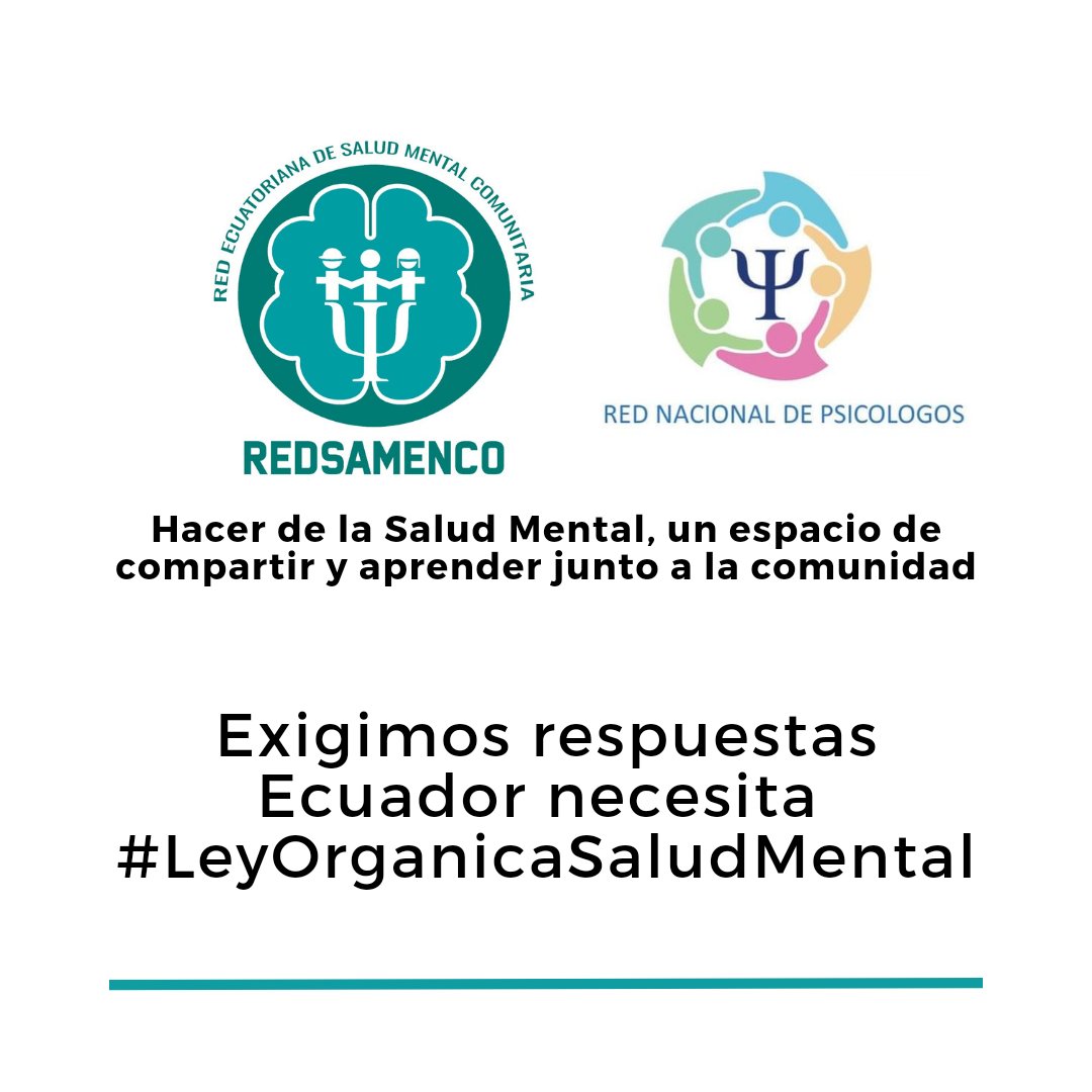 redsamenco's tweet photo. 04 de mayo @AsambleaEcuador aprobó por unanimidad la Ley Orgánica de Salud Mental, 08 de mayo pasa a conocimiento de @LassoGuillermo, sin embargo, hasta la presente no tenemos respuesta #LassoQueHicisteConLeyOrganicaSaludMental
@CpccsEc @CorteConstEcu
@VerdugaAugusto @LaKolmenaEC https://t.co/9DG6i1FxRj