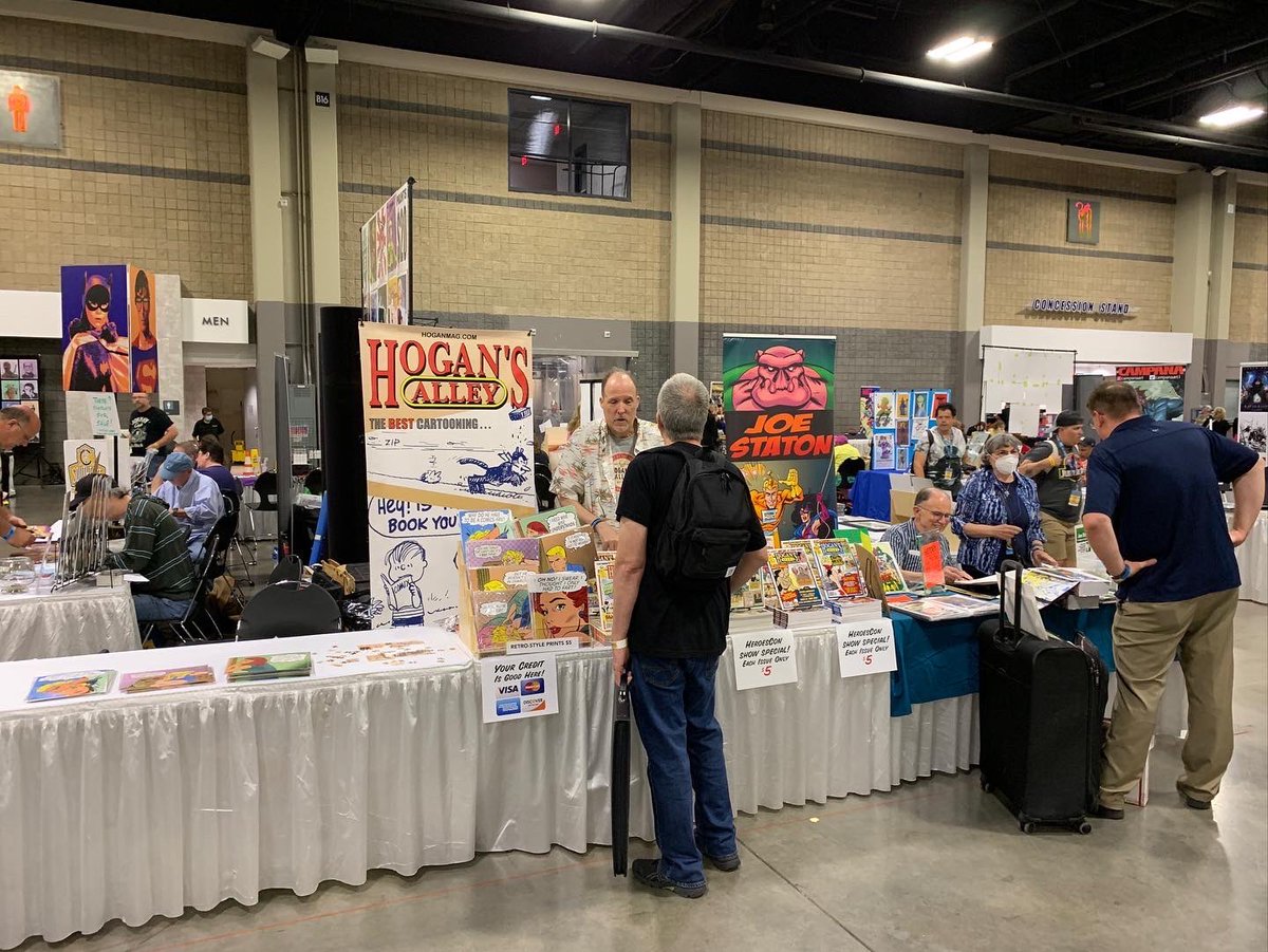 CartoonistsS's tweet photo. NCS booth AA-823 at Heroescon is set up and ready to great you! Come on by and see other NCS members on the Island. Greg Cravens, Tom Heintjes, James Lyle, and the Great John Rose and Marcus Hamilton; just to name a few!  See you there! https://t.co/1FMTkEkzZJ