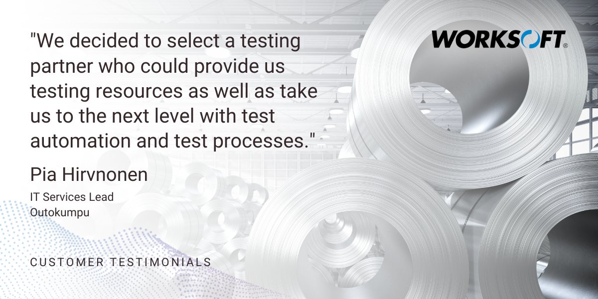 WorksoftInc's tweet photo. Read the Worksoft blog to discover how Outokumpu utilized the Worksoft Connective Automation Platform to speed their migration to #SAP S/4HANA, reducing risk and driving efficiency along the way with global, automated testing. #S4HANA #TestAutomation https://t.co/qgoAj4dLgt https://t.co/HAAIlcs3lO