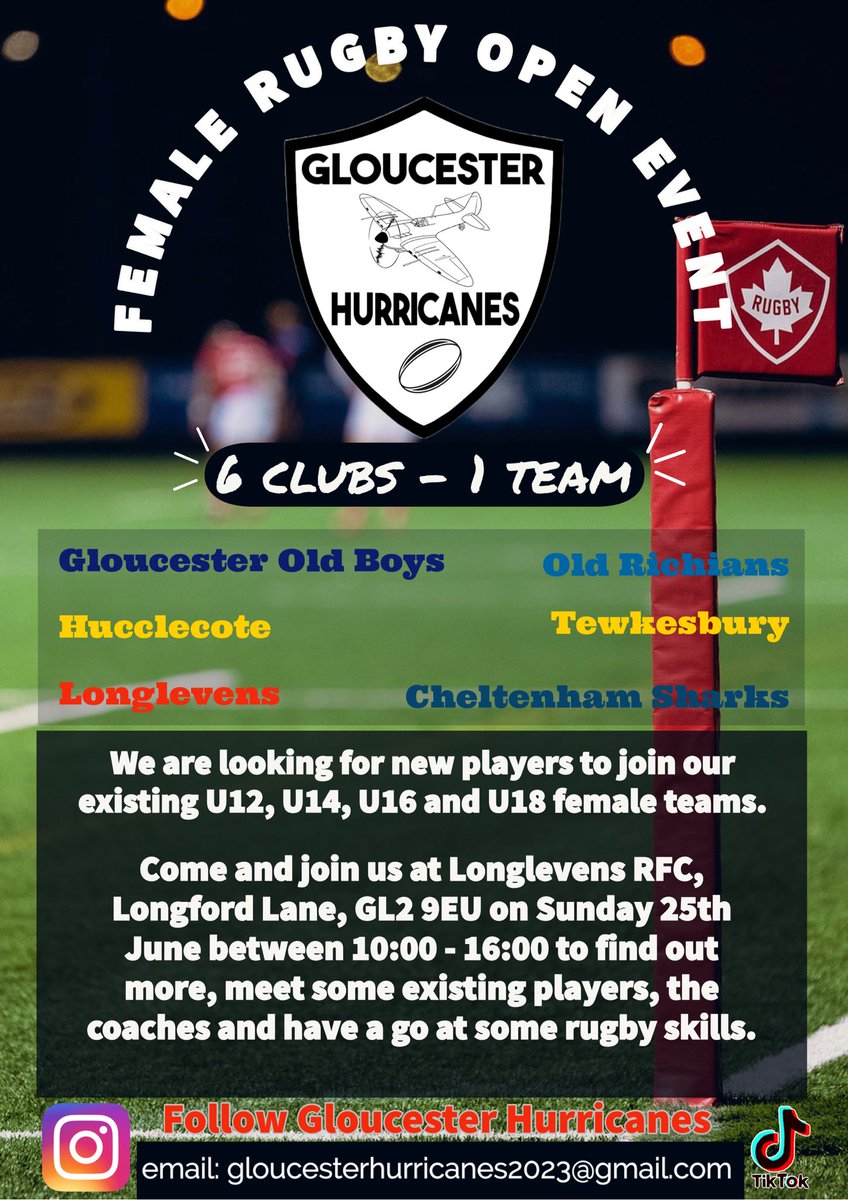 shanedaley1's tweet photo. @Glos_PuryWRFC Good luck ladies! Should be a cracking match. Come on down to Longlevens RFC the following day to try out rugby. Looking for U12-U18s to joining our clubs playing as the Gloucester Hurricanes! https://t.co/CX9JCRUQ0M