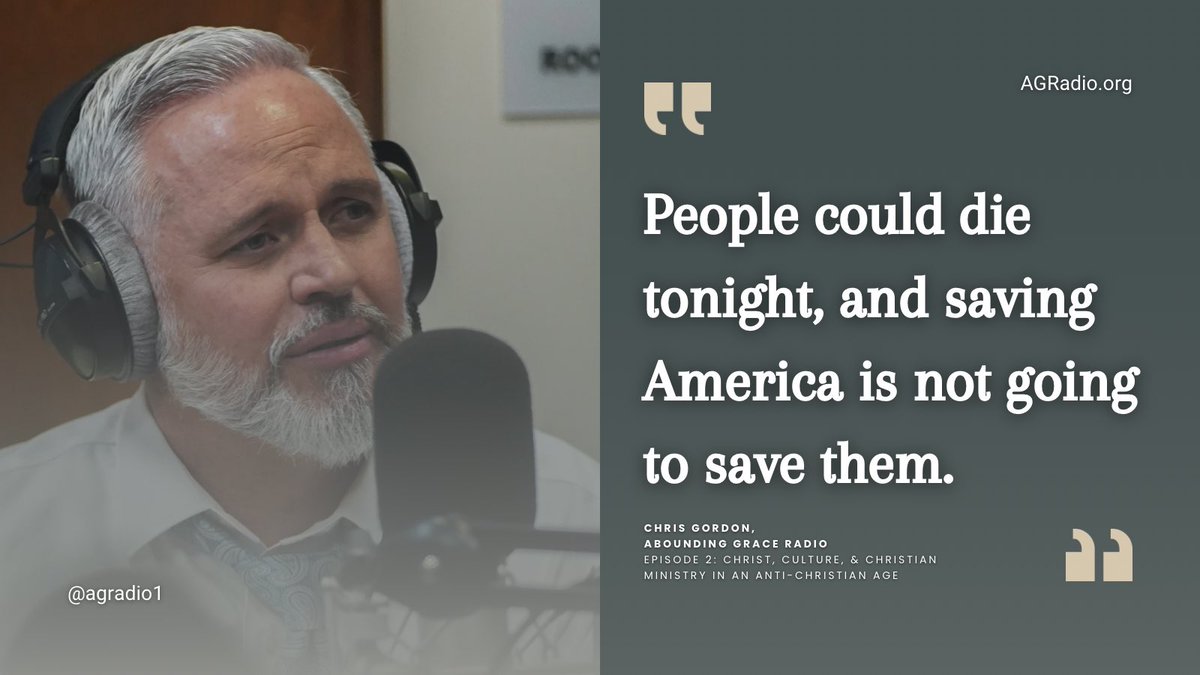 agradio1's tweet image. A very sobering quote from pastor Chris Gordon on episode 2: “Christ, Culture, and Christian Ministry in an Anti-Christian Age”.

Visit YouTube.com/@AboundingGrac… or click the link in our bio to watch full episodes of Abounding Grace Radio.

 #agr #christiannationalism #theonomy