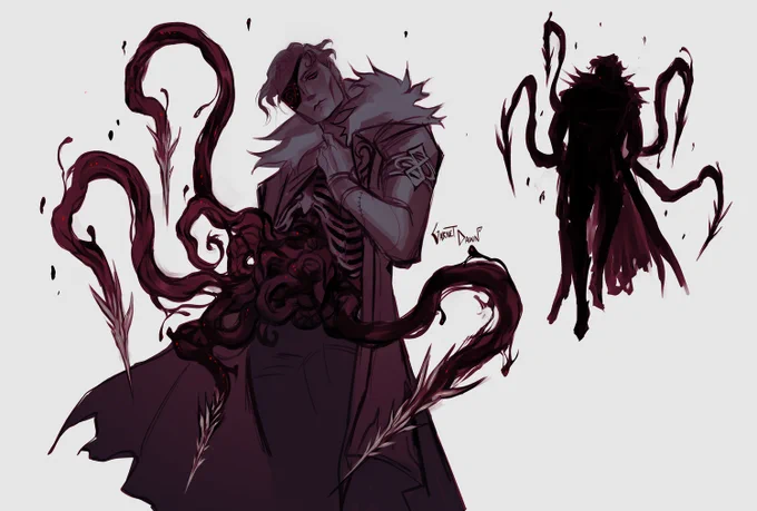 Tomorrow's stream I shall work on Es' new ref!! I deserve it as a treat. Gotta draw fresh new horrors ref sheet of the boi (and stylish outfits update)  plus i've gotten so much better at body horror since the last ref!!