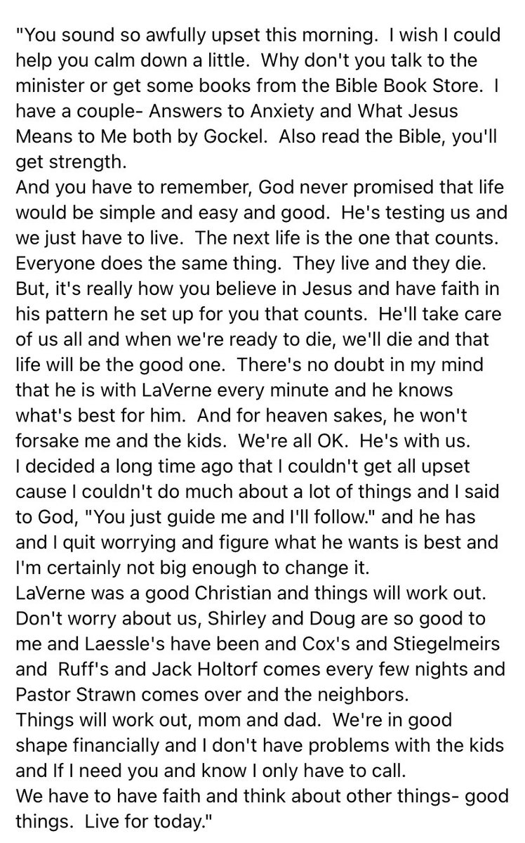 @thejackhopkins I hear ya. When I was 4 my dad had a brainstem stroke leaving him paralyzed from neck down. He lived like that for 10 yrs. My mom was 39 with 5 kids. When mom died I found letter she wrote to her parents 2 months after his stroke. She was strong. Here is part of letter