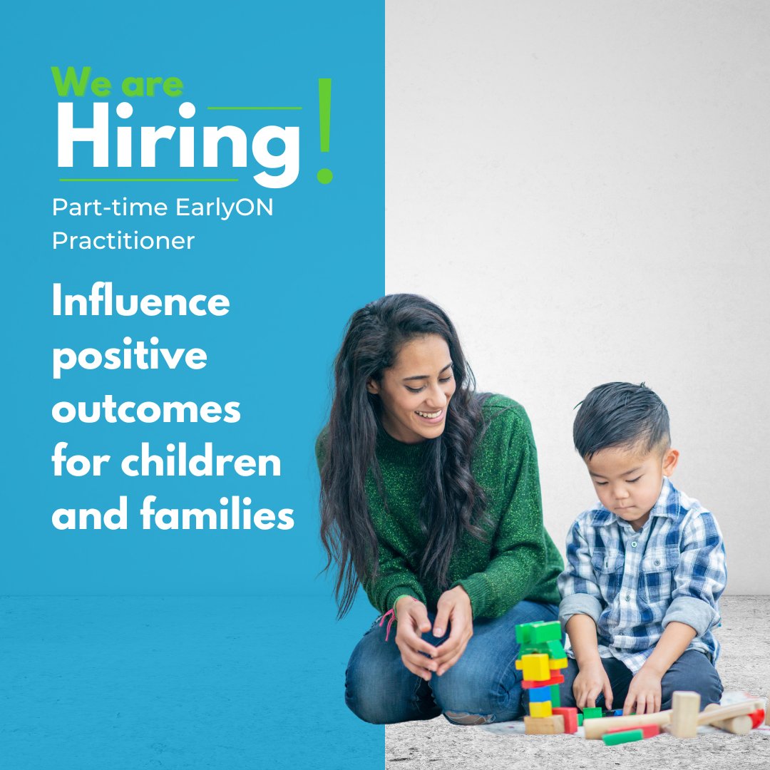 Be a part of something bigger and help shape our children's future. Join our team as a part-time EarlyON practitioner and make a difference in the lives of those around you! Learn more: ow.ly/795s50OPGuf