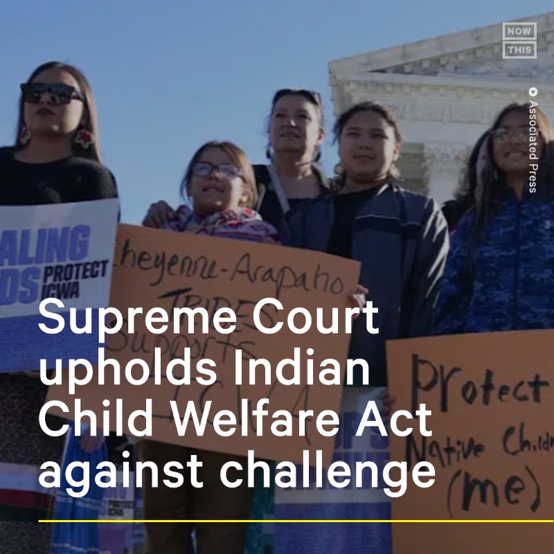 nowthisimpact's tweet photo. U.S. Indigenous communities notched a significant victory on June 15 with the Supreme Court's 7-2 decision rejecting a challenge to a federal law aimed at safeguarding children and preserving tribal identity