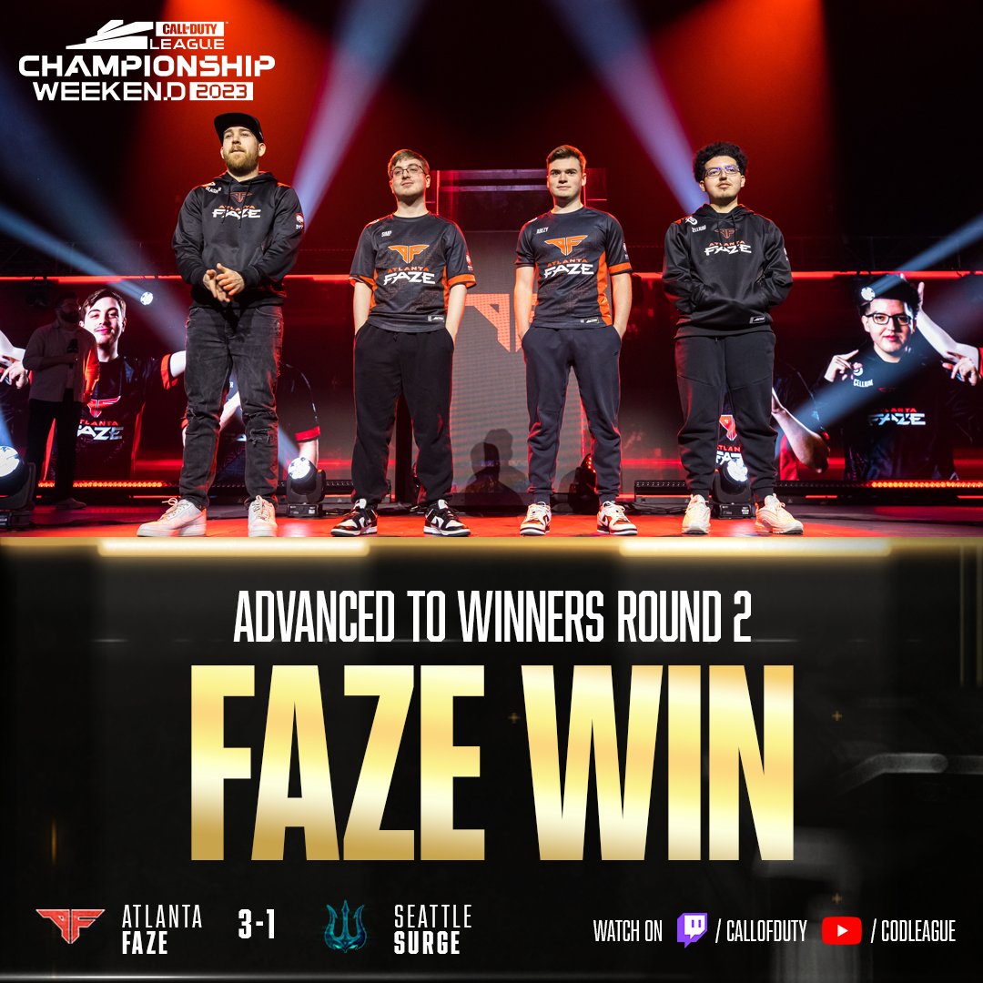 CODLeague's tweet image. Top dogs come out hot 🔥

@ATLFaZe advance to Winners Round 2.

#WeTheA | #CDLChamps