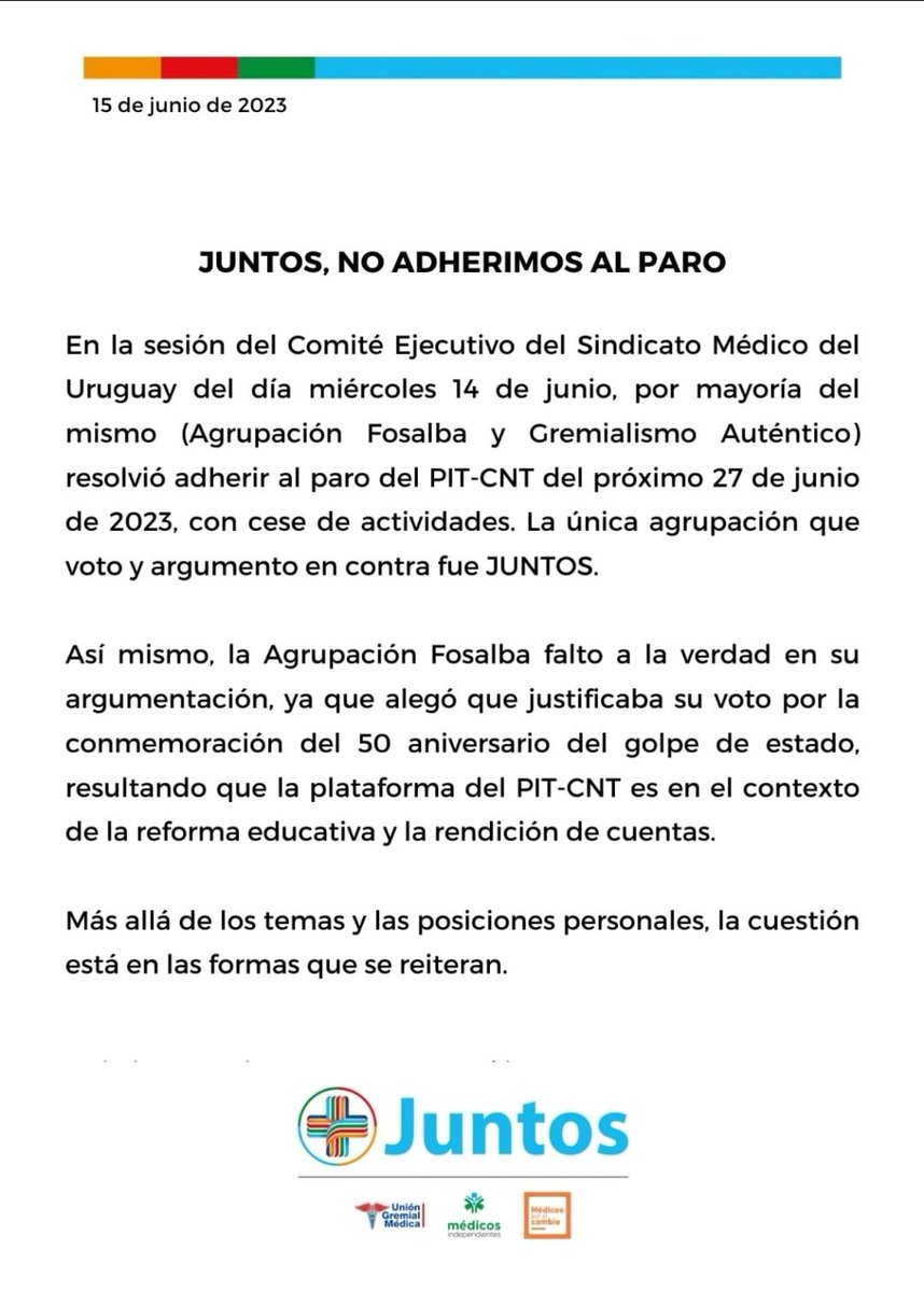 JUNTOS; no adherimos al Paro!!!!