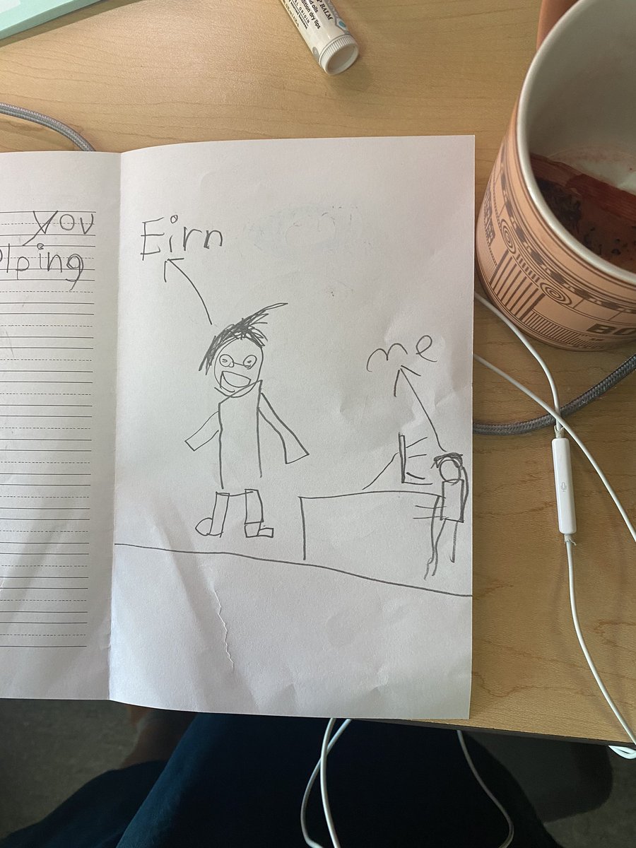 EMMcGrath's tweet photo. Last day of volunteering - always bittersweet. I had such a sweet group of kids this year. Here are their extremely accurate drawings of me. (2 of 3, S was out). https://t.co/QB245HSoLe