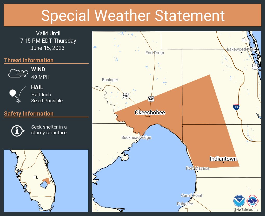NWS Melbourne on Twitter "A special weather statement has been issued for Indiantown FL