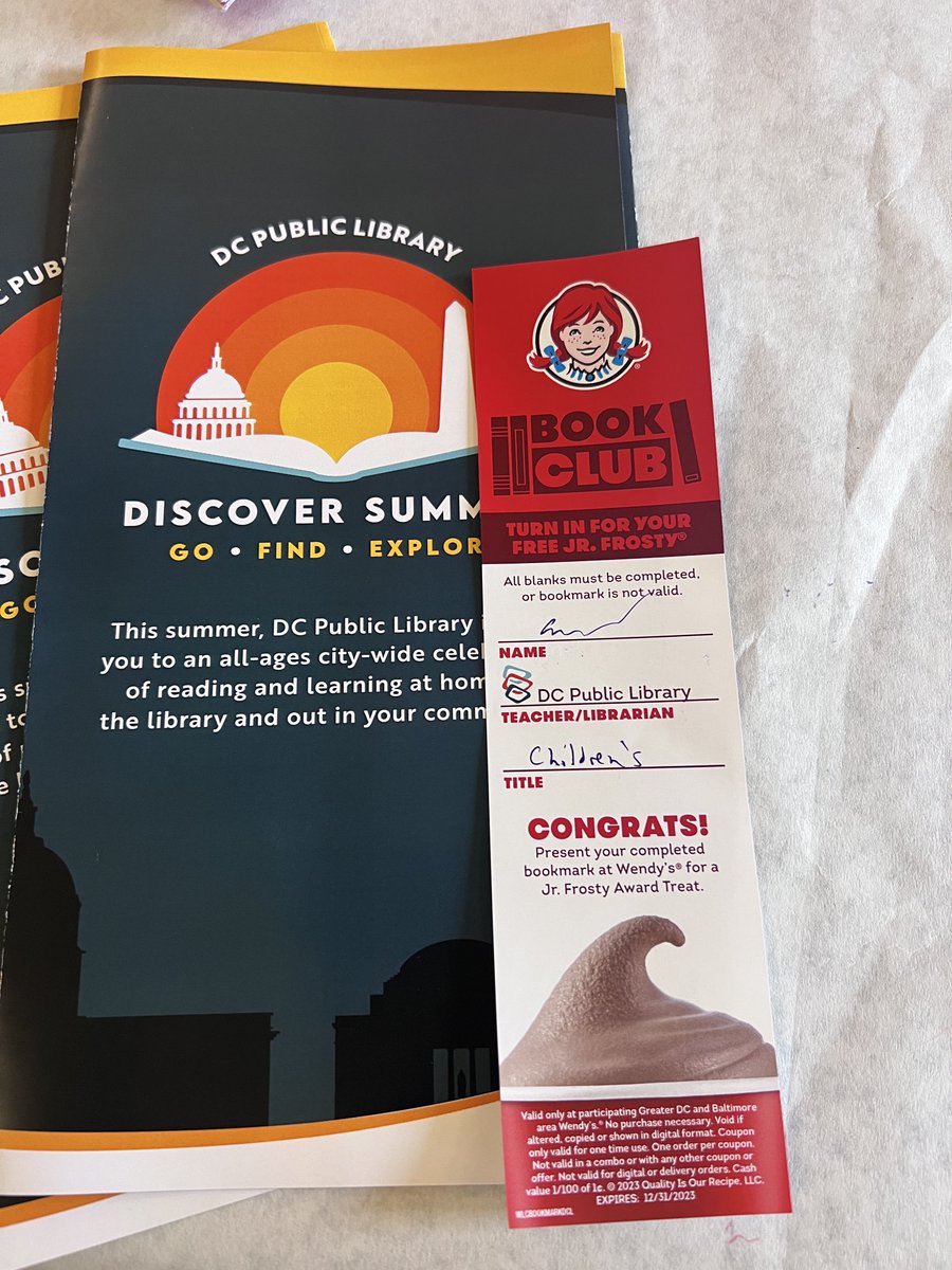 Thanks ⁦<a href="/dcpl/">DC Public Library</a>⁩ and ⁦<a href="/Wendys/">Wendy’s</a>⁩ for the strong start to summer for DC youth. 📚
