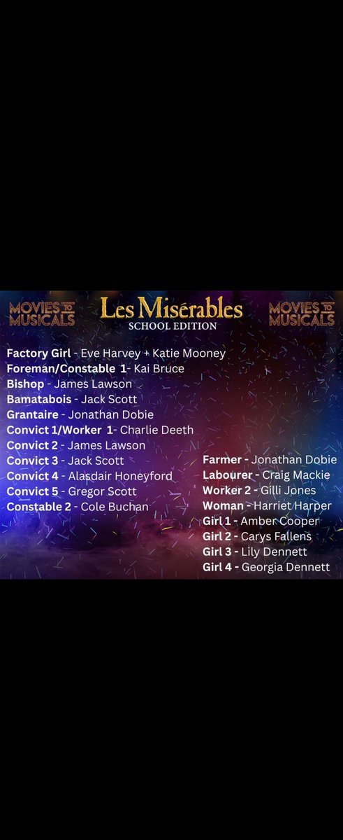 So excited to be part of this amazing cast @MoviestoMusica1 #lesmiserables Tickets are on sale now skiddle.com/whats-on/Edinb…