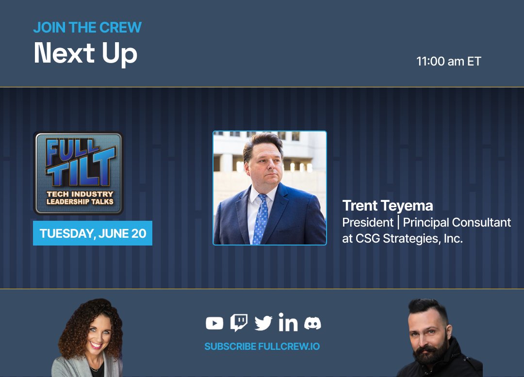 ⏭️ Next up:🎙️The Full TILT leadership podcast, special guest Trent Teyema President | Principal Consultant at CSG Strategies, Inc.

🔗youtube.com/live/5pgbIw5o0…
#FullCrew #FullTILT