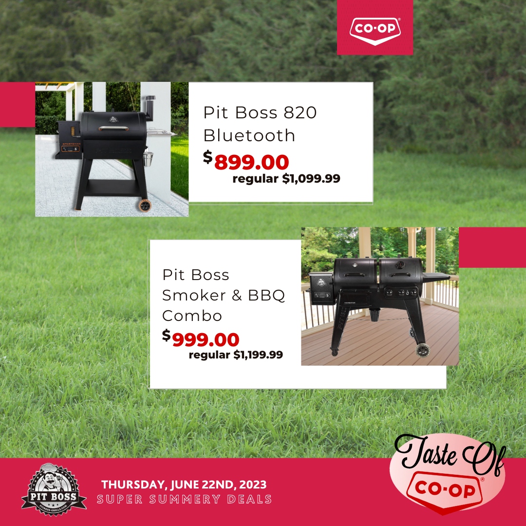 WildRoseCoop's tweet photo. Kick start your summer with Co-op &amp; Pit Boss by joining us next Thursday for Taste of Co-op at both the Killam &amp; Camrose Food Stores!🤩 Shop insane Pit Boss sales and enjoy free samples from 4-7pm!☀️ #tasteofcoop #camrose #killam https://t.co/Z3UrMq2raw