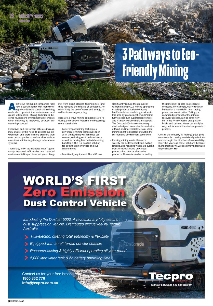 AuMiningReview's tweet image. Read article: australianminingreview.com.au/latest/#page=1
Tecpro | 3 pathways to Eco-Friendly Mining

#australianminingreview #tecpro #industrialnozzles #sprayingsolutions #fluidhandling