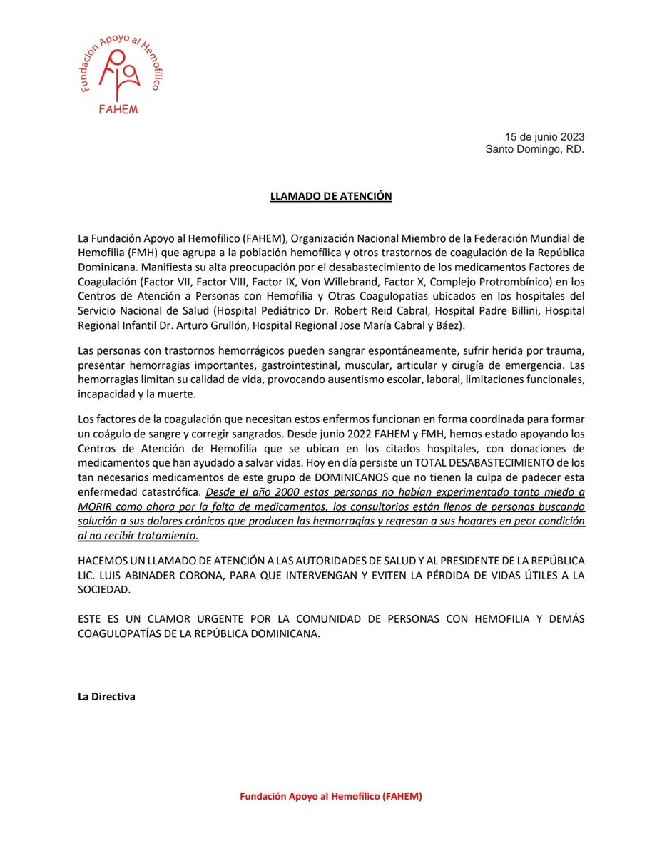 albuccasis's tweet photo. La situación de las personas con #Hemofilia en República Dominicana es de alto riesgo. De peligro inminente de muerte por la falta de medicamentos. 
@samy_cho @chanelsocial @ARTEMISALULO @itsdarina @sysnallarA @miguel78910 @radtke_md @marienaristy @EvesShaddai @elmagodelamaga https://t.co/zGHo8dgpaD