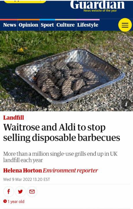 Well done @waitrose & @AldiUK. Time for the others like @sainsburys and @coopuk to do the right thing. 1 million of these landscape incendiaries to landfill every year, thousands of bits of damaged landscape. Surely it’s time to say @NoDisposableBBQ.