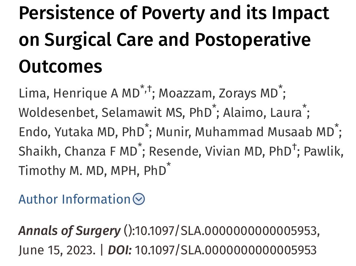 HLimaSurg's tweet photo. Persistence of poverty may affect surgical outcomes 🔪🏥
If you haven’t seen it yet, read our new study on @AnnalsofSurgery to find out how, and the mediators of this effect‼️ https://t.co/fl3mPZgseZ
Thanks to our AMAZING research team @OhioStateSurg  and mentor @timpawlik! 🚀 https://t.co/XSAikZymN7