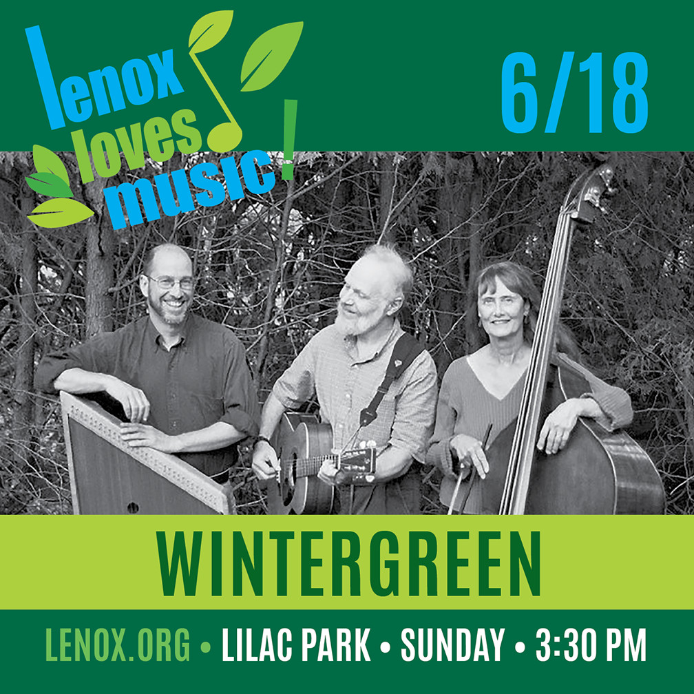 LenoxChamber's tweet photo. Sunday, 6/18 in Lilac Park for LENOX LOVES MUSIC!

We welcome WINTERGREEN! Jared Polens and Larry &amp; Alice Spatz perform intricate 3-part harmonies, accompanied by hammered dulcimer, guitar &amp; double bass. Free.

#visitlenox  #LenoxLovesMusic!  #LenoxCulturalDistrict https://t.co/KlIvmeIYic
