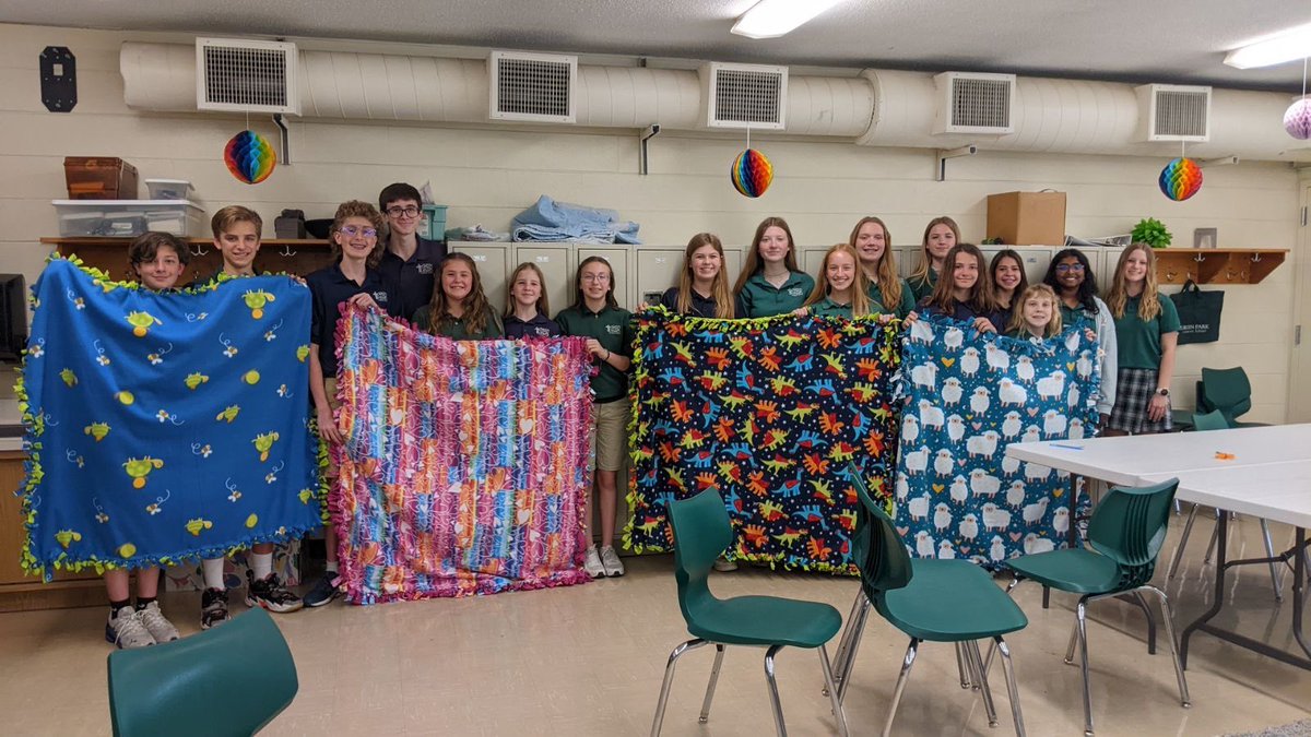 LJHA members worked together to complete their tie blankets for cancer patients. They set their goal at 10 blankets made of thematic fleece they coordinated with solid colored fleece!

#GPLS #yourfuturestartshere #studentsofgreenpark #LJHA #honorsociety #stllutheranschool #luthed