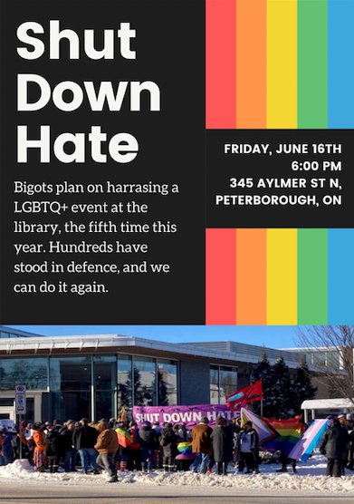 In or around Peterborough, ON tomorrow? Support the LGBTQ+ community and #ShutDownHate
#onpoli #Pride2023