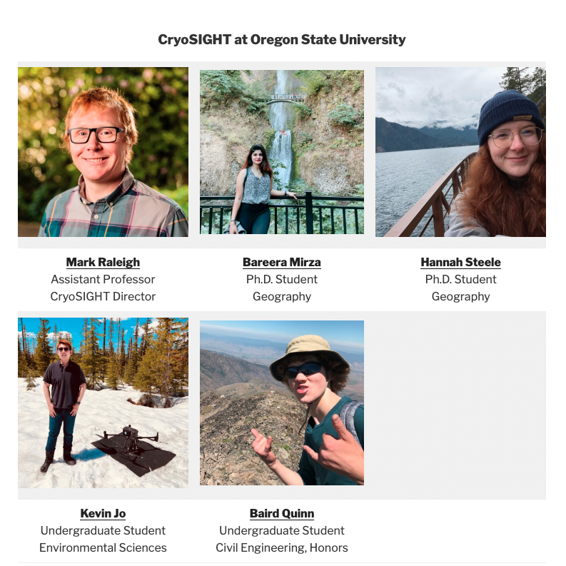 Cryosight_osu's tweet photo. Introducing the official website of our snow research lab, led by the esteemed Dr. Mark Raleigh. Explore our work and meet the team at https://t.co/V5DxhUOZNV ❄️
Let the snow research adventure begin! #CryoSIGHTLaunch #SnowScience #CryosphereResearch https://t.co/GBLpMNdthp