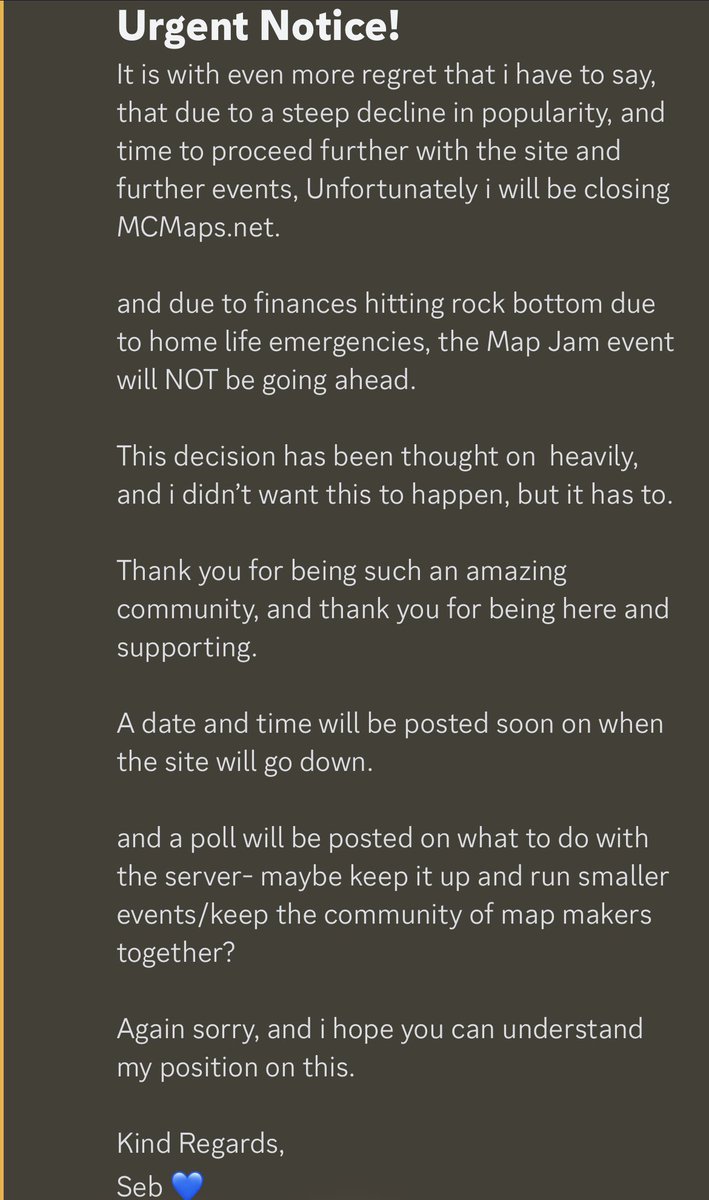 MCMapsNet's tweet image. Urgent Notice