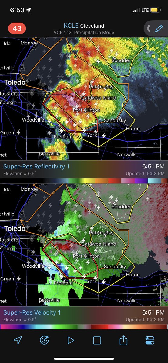 BKiley10's tweet photo. Woohhh this nasty storm in north Ohio. Anyone in Put-In-Bay &amp; Cedar Point / Sandusky be weather aware of this tornado warned storm. Lot of action up there #OHwx r https://t.co/0pzjg1H0jM