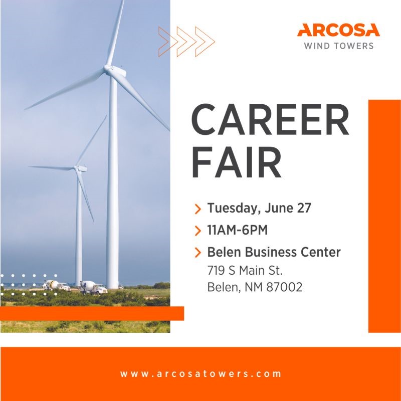 LiveLosLunas (@liveloslunas) on Twitter photo Mark your calendars! Our new neighbors down south, <a href="/ArcosaMaterials/">Arcosa Specialty Materials</a>. will be hosting a career fair at the Belen Business Center on 6/27 from 11am to 6pm.
Check out the available jobs: intsignup.indeed.com/interview/b331…
#loslunas #valenciacounty #belen #windtowers Mark your calendars! Our new neighbors down south, <a href="/ArcosaMaterials/">Arcosa Specialty Materials</a>. will be hosting a career fair at the Belen Business Center on 6/27 from 11am to 6pm.
Check out the available jobs: intsignup.indeed.com/interview/b331…
#loslunas #valenciacounty #belen #windtowers