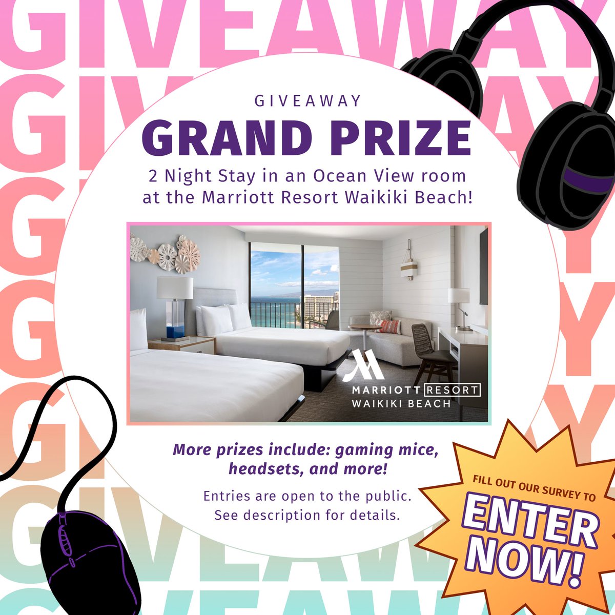 We're giving away a bunch of prizes for Super Saturday, including a stay at the Marriott Resort Waikiki Beach 👀
Fill out the local esports community survey for a chance to win!

Details and survey link here: hawaiiesportsalliance.org/events