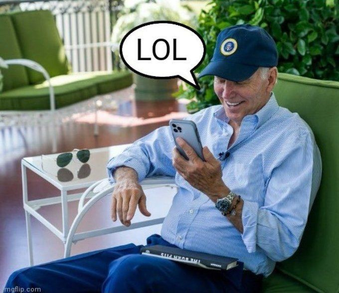 @laurenboebert Bobo, in case you 'forgot' you won your Congressional seat by ONLY 546 votes, you are not in a safe red district, like Marge Traitor Greene.  Anyway, here's a photo of the @POTUS the moment he reads your ridiculous Tweet.