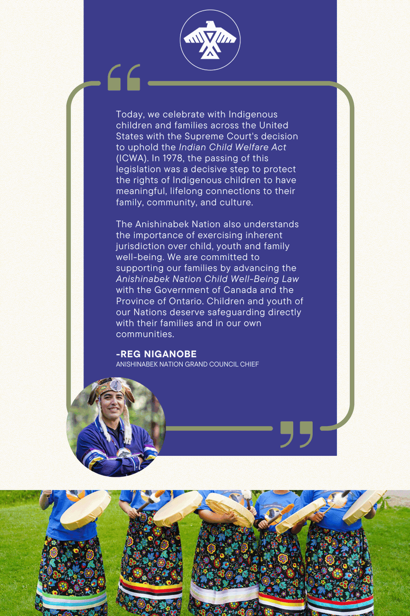 Grand Council Chief @Naanookasens statement on #SupremeCourt decision to uphold the Indian Child Welfare Act #ICWAStands 

<a href="/AnishNation/">Anishinabek Nation</a> Child Well-Being Law: anishinabek.ca/Flipbooks/Draf…

<a href="/AnishNation/">Anishinabek Nation</a> Children and Youth Bill of Rights: anishinabek.ca/wp-content/upl…