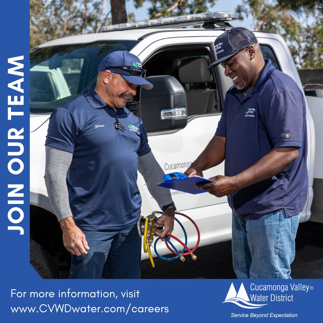 cvwdwater's tweet photo. Now Hiring!💼
CVWD is currently accepting applications for an Environmental Services Supervisor.
➡Don’t miss out on this great opportunity! 🙌
📲To learn more about this recruitment and apply, visit: https://t.co/WMeCMyIrxQ
#CVWDwater #WorkForWater https://t.co/YKsfkHKPAW