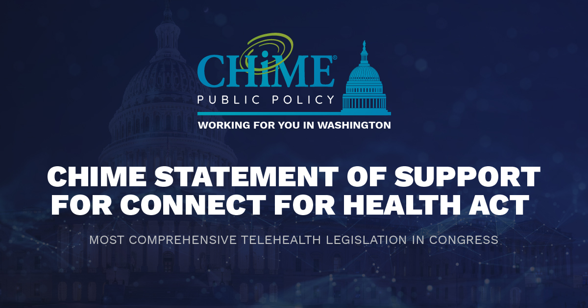 CIOCHIME's tweet photo. Exciting news! CHIME supports the bipartisan CONNECT for Health Act. Let's enhance access to #Telehealth, remove restrictions, and improve quality. Join us in endorsing #CONNECTforHealthAct!

Read the full press release here: https://t.co/JFSmp4T1vH #PublicPolicy https://t.co/RMw0HLD6sk