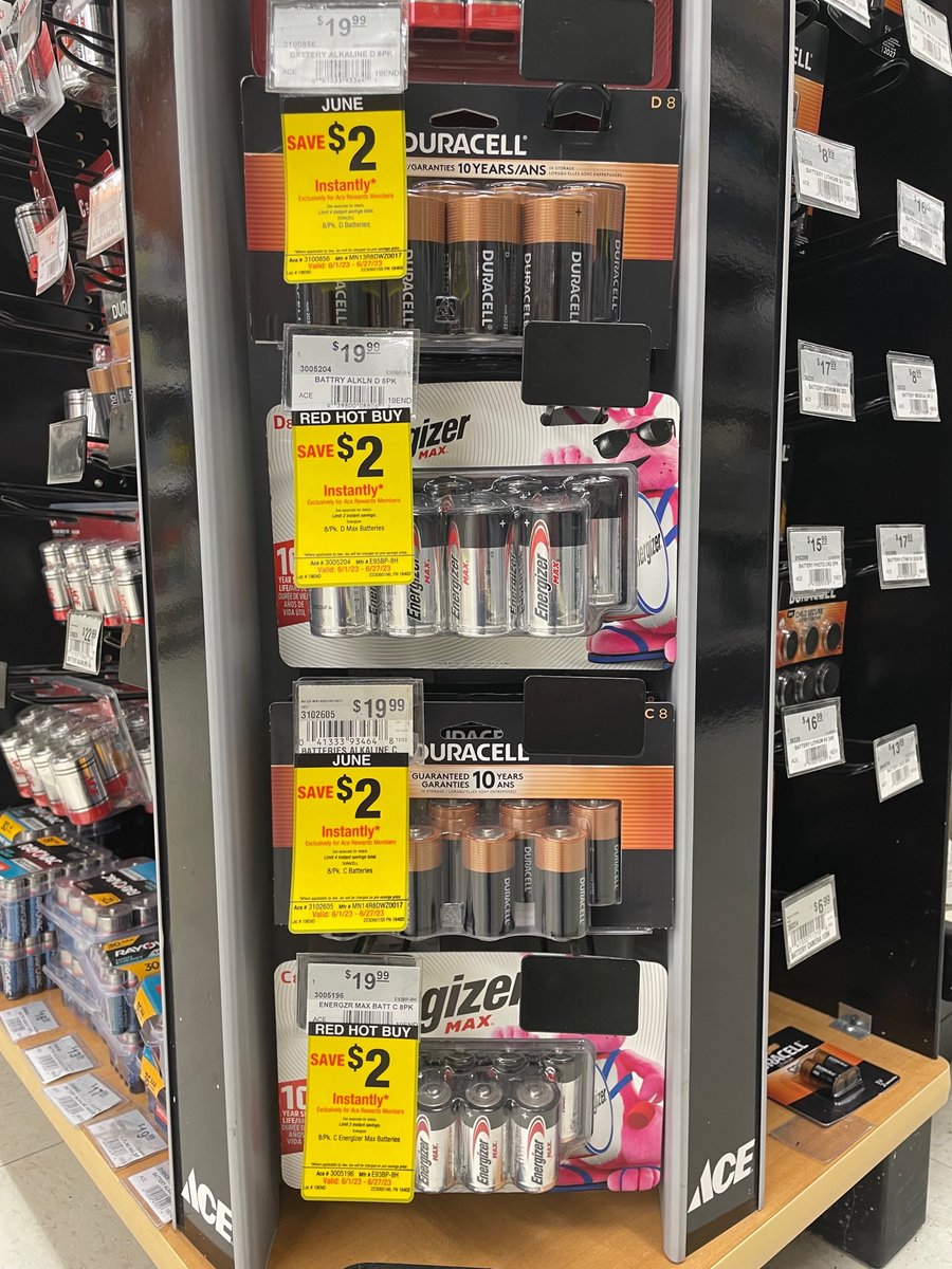 Ace Rewards Members, shop Hometown Ace and save $2 instantly when you buy an 8-pack of Energizer or Duracell C or D batteries.

#AceHardware #HometownAceHardware #MyLocalAce #ShopLocal #shophastings #hastingsmn #energizer #stillgoing #duracell #engineeredformore #batteries