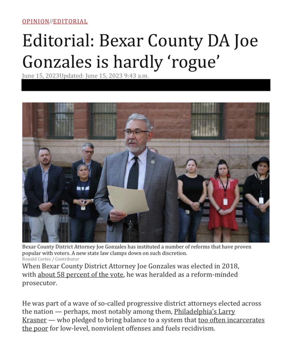 BexarCountyDA's tweet photo. #BexarCounty DA Joe Gonzales was lauded in today’s @ExpressNews for saving $5.6 million in taxpayer funds, reforming cite/release policies, &amp; steering nonviolent offenders to diversion programs. #UpholdingJustice #MakingGovtAccountable #SavingTaxpayerMoney https://t.co/1QfhzRT2Cl