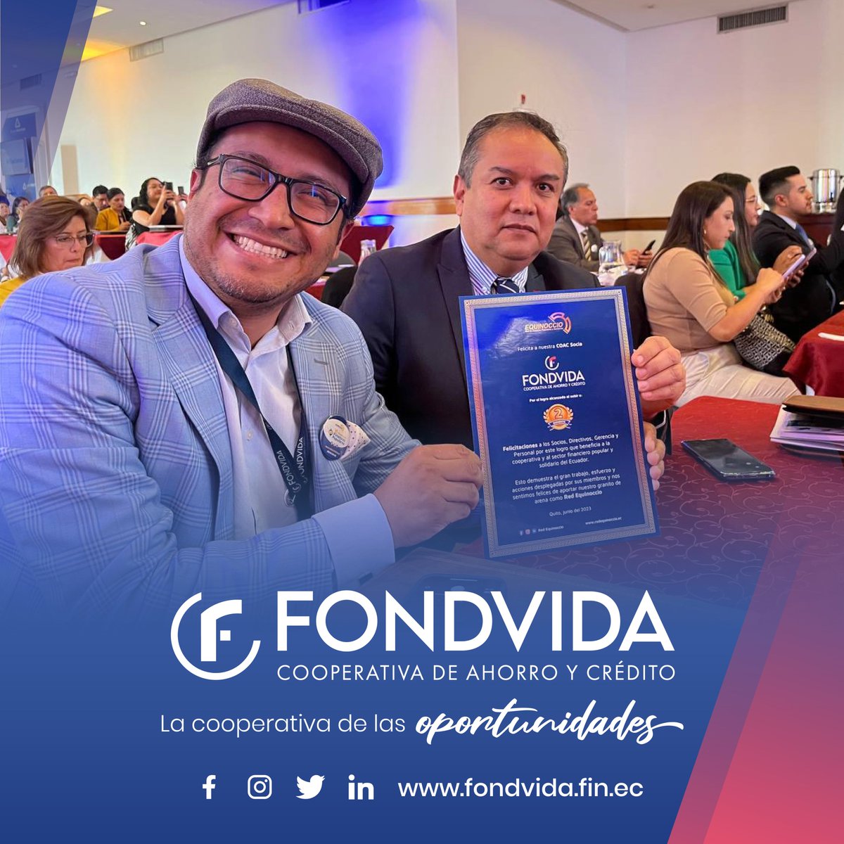 CoacFondvida's tweet photo. Asistimos al VI Congreso de 'Finanzas Populares' junto a nuestros directivos y asambleístas, evento organizado por Red Equinoccio. 

Además, recibimos un reconocimiento por parte de la institución por nuestro asenso a #Segmento2 ¡Agradecemos su gentil apoyo!👏 https://t.co/95Svp0SdEI