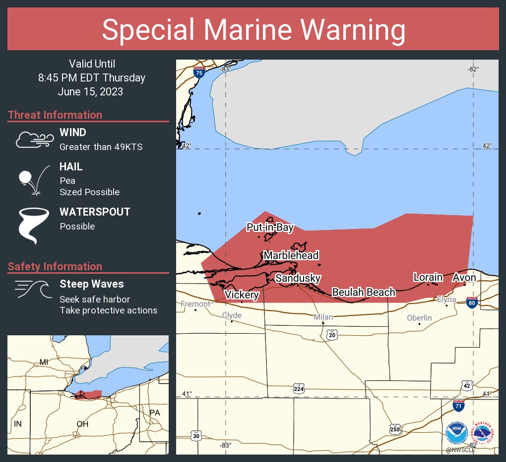 Special Marine Warning including the Vermilion to Avon Point OH beyond 5 nm off shoreline to US-Canadian border, Reno Beach to The Islands OH, Reno Beach to The Islands OH beyond 5NM off shoreline to US-Canadian border and The Islands to Vermilion OH until 8:45 PM EDT