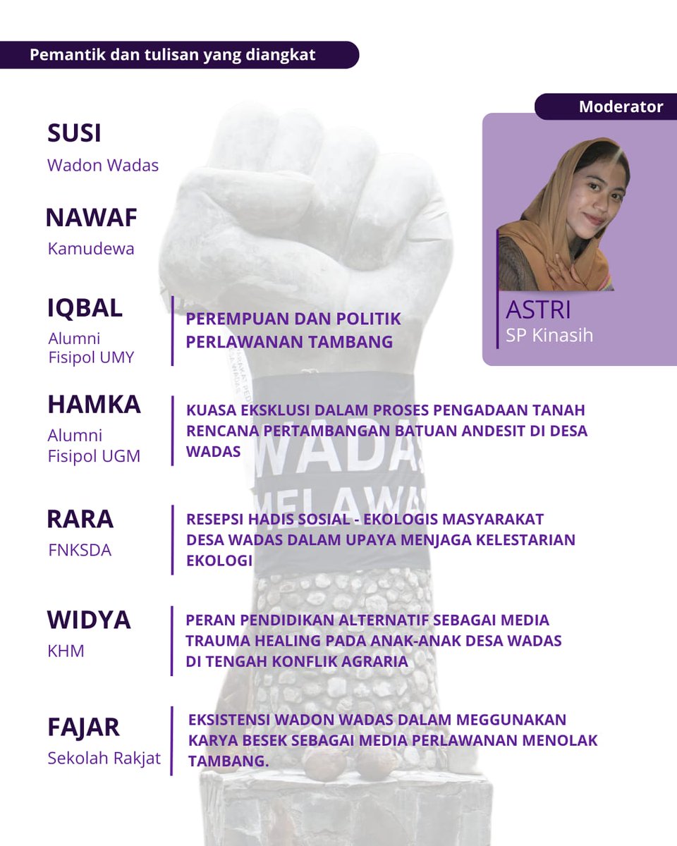 KHMDIY's tweet photo. WEBINAR NASIONAL 
REKAM JEJAK SANG CAPRES DI WADAS

📍Zoom Meeting:
ID Rapat : 856 7488 4743
Passcode : 118754

📌 TERBUKA UNTUK UMUM 

📞 Narahubung
+62 813-9304-9843

#wadasmelawan
#wadastolaktambang
#wadonwadasberdaulat https://t.co/VclWWDMxJR