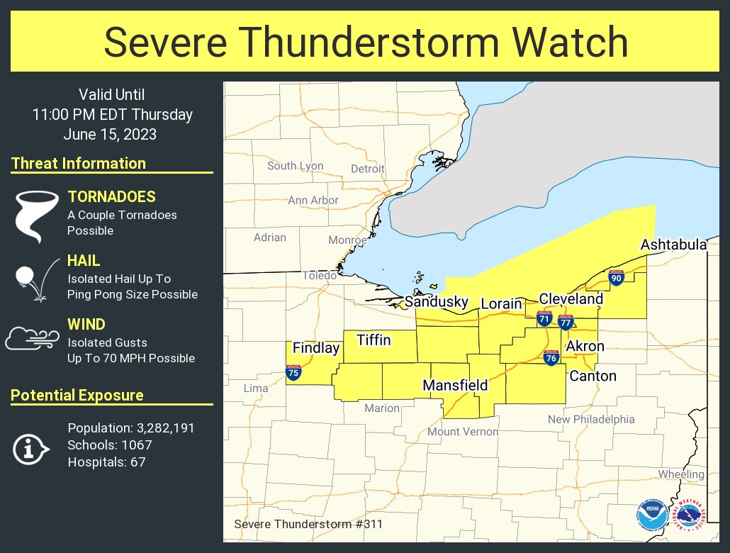 NWSCLE's tweet photo. A severe thunderstorm watch has been issued for parts of Ohio until 11 PM EDT https://t.co/4WhcB42mX8