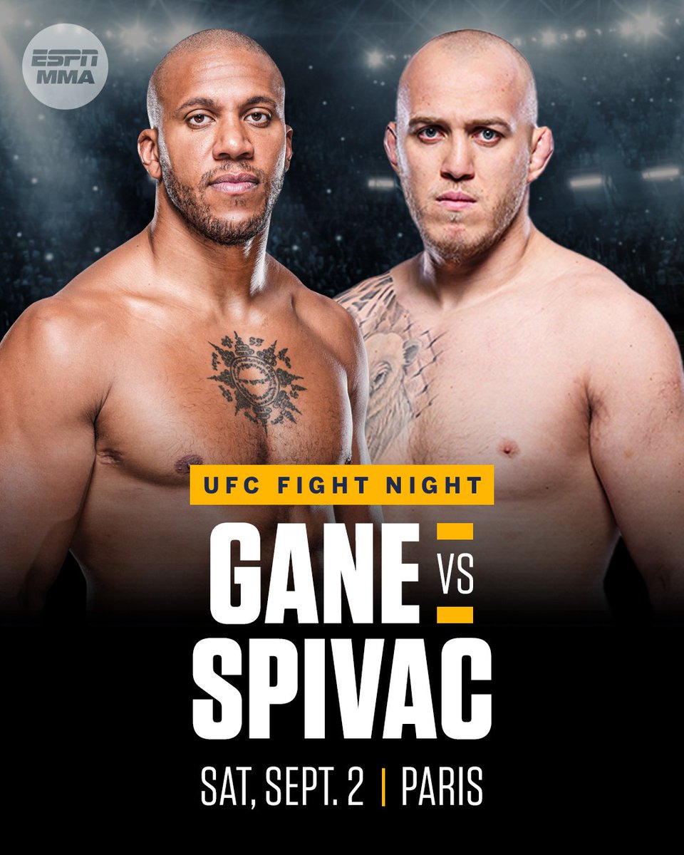 Ciryl Gane and Sergei Spivac will headline UFC Fight Night on September 2 in Paris, UFC announced on Thursday.