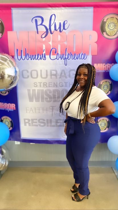 BaileyMSBucs's tweet photo. So proud of Officer AlCrystal Jones for continuing her professional learning this summer at the Blue Mirror Women Conference Women in Blue. https://t.co/1N7nlEoLvP