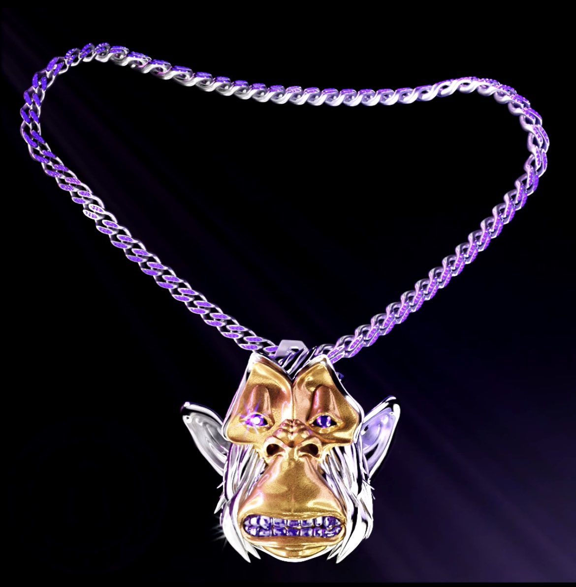 **Ape Nation BLING by @Ape_NationNFT 3D Animated Chain Reveal 1/5!**

**Gem**: Amethyst
**Face:** Unknown
**Fur: **Unknown
**Element:** Space
**Sound:** Cosmic

Phase 3 coming 30th June!

Final Design is Subject to Change

**#WEAREAPENATION**