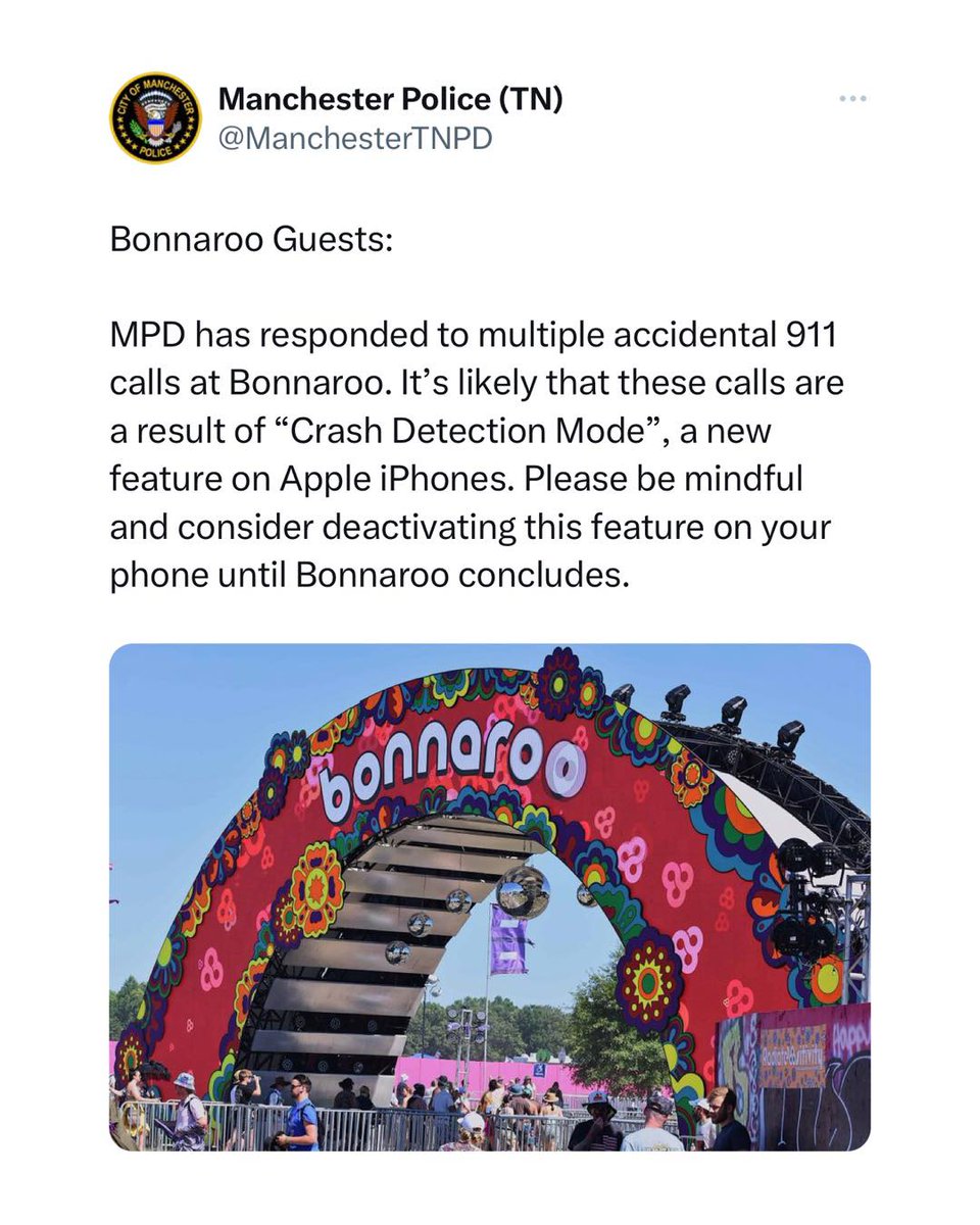 EDMLife's tweet image. Apparently the new iPhone 14 accident sensor is being tripped by multiple people 'dancing' too hard at Bonnaroo 😂😂😂 @Bonnaroo #bonnaroo #iphonefail #iphone #apple @Apple