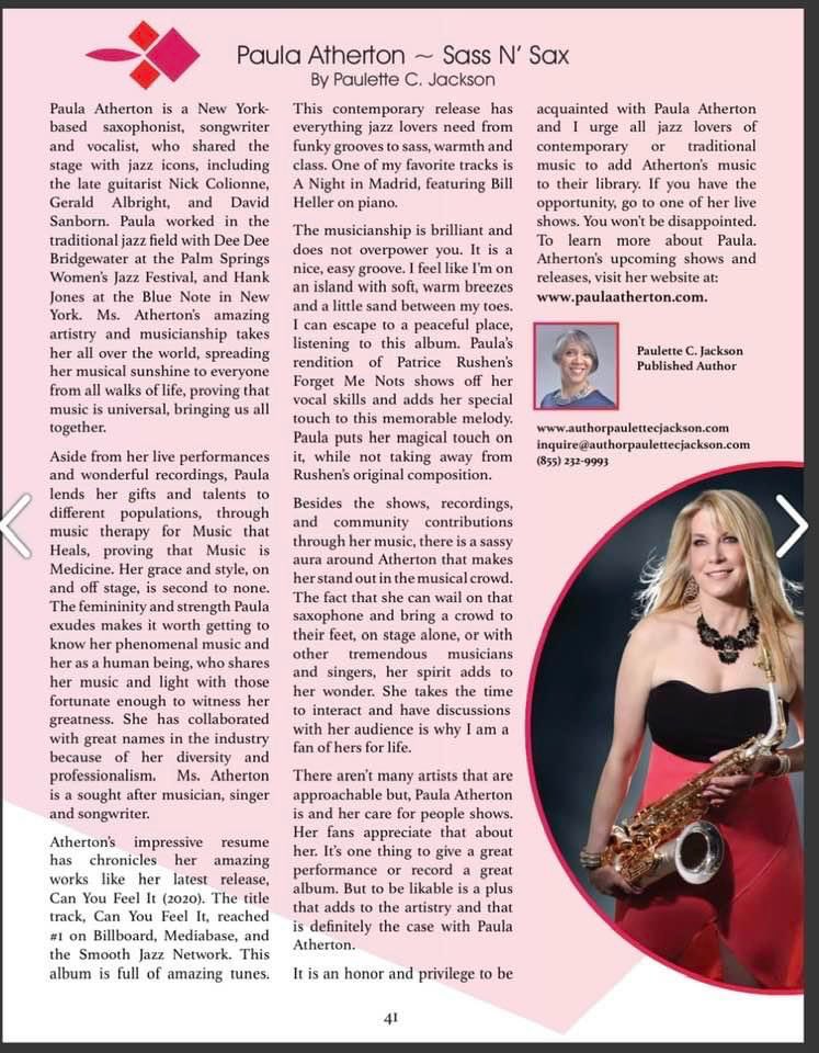 ZoneJazz's tweet image. Honored to have the opportunity to write this article on one of my favorite musicians, Ms. @patherton1 for Music Woman Magazine!! 

Thank you, Paula and Music Woman Magazine!

issuu.com/joancartwright…

#musicwomanmagazine #paulaatherton #featurearticle #paulettecjackson #writer