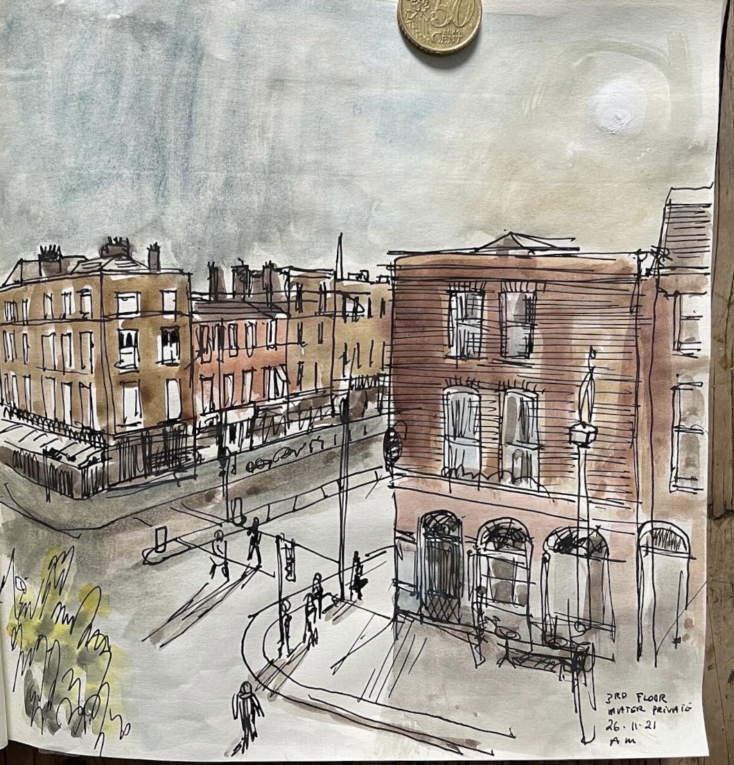 MickODeaArtist's tweet photo. Its #BloomsDay 2023 - two notebook sketches from The Mater private depicting Leopold Bloom’s roof top view of the houses directly across the street from his home 7 Eccles Street. ⁦@BloomsdayDublin⁩ ⁦@JoyceTower⁩ ⁦@JamesJoyceCentr⁩ ⁦@bloomsdayfest⁩ https://t.co/kuVDlXzHvj