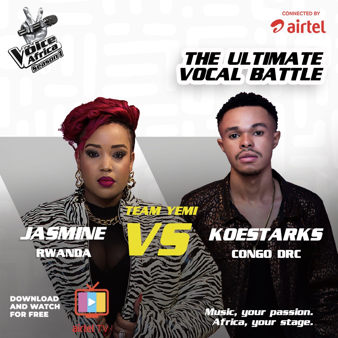 TrBryt's tweet photo. Ladies and gentlemen, no sentiments or nothing but #music.
In the #Yellowcorner is #Rwanda's Jasmine and in the #Blue corner is #DRCongo's Koestarks @airtelrw @the_voiceafrica edition.
Who do you verge for ? https://t.co/hOnjyjbxrg