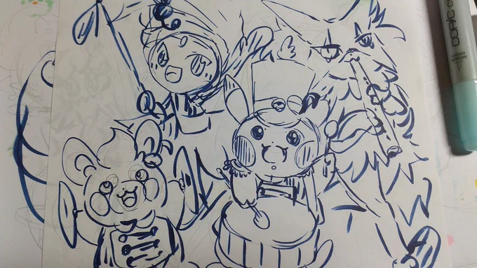 最近は大雑把にラフ描いてからクロッキー帳でトレス式に描いてます😊 サナちゃんラフの時点ではマスカーニャだったのにゃん🐾 #このタグを見た人はラフ画とその完成絵を見せる