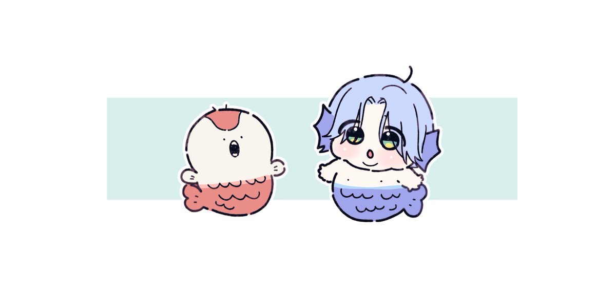 asakura toru 1girl blue hair short hair mermaid monster girl chibi ahoge  illustration images