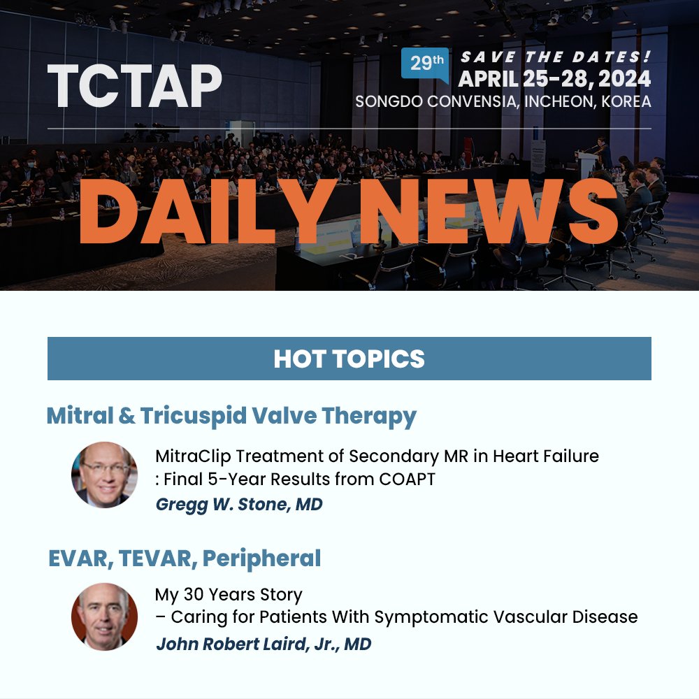 summitmd_cvrf's tweet image. 📰Check out #TCTAP2023 Daily News from the Hot Topics session covering,
✔️Mitral &amp;amp; Tricuspid Valve Therapy
✔️EVAR, TEVAR, Peripheral

🔗Read the article: bit.ly/42PWY5I
🔗Watch the lecture: bit.ly/3ohhU6C