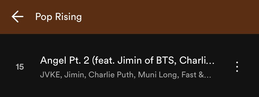 “Angel Pt.2 (ft. #JIMIN, Charlie Puth, JVKE and Muni Long)” has been added to the Spotify’s ‘Today’s Top Hits’ (33.8M), ‘Pop Rising’ (3M) and ‘Just Hits’ (2.7M) playlists!

🔗 open.spotify.com/playlist/37i9d…
🔗 open.spotify.com/playlist/37i9d…
🔗 open.spotify.com/playlist/37i9d…
